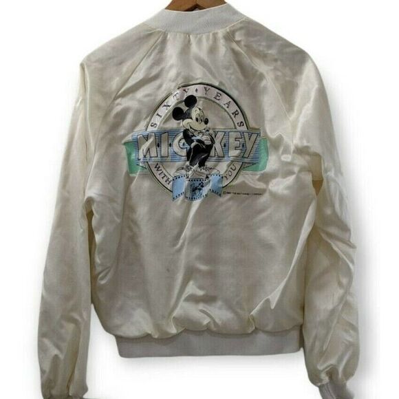Walt Disney Mickey Mouse Chalk Line Satin Bomber Jacket Large 1987 Sixty Years - Picture 5 of 12